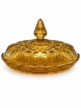 Vintage Amber Glass Fairy Lamp Vintage Lidded Butter Dish Cottage Core Decor